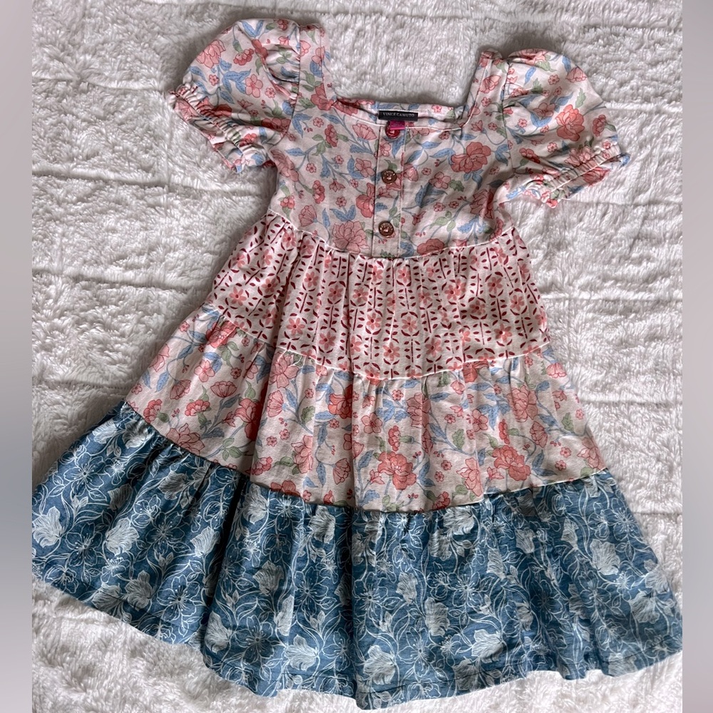 Floral Kids Dress with Blue and Pink Accents